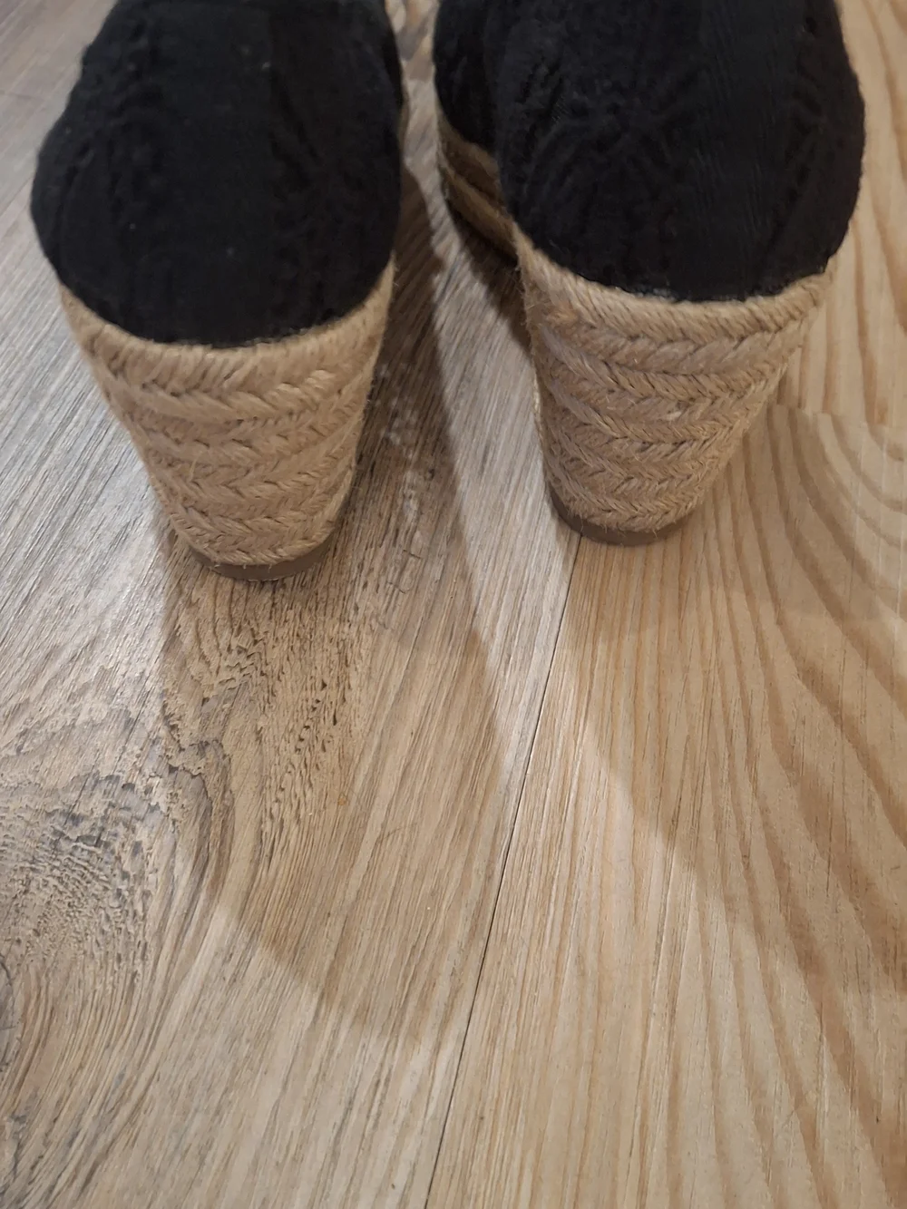 Tory Burch Black Lace Espadrille Wedge Flats with Gold Logo